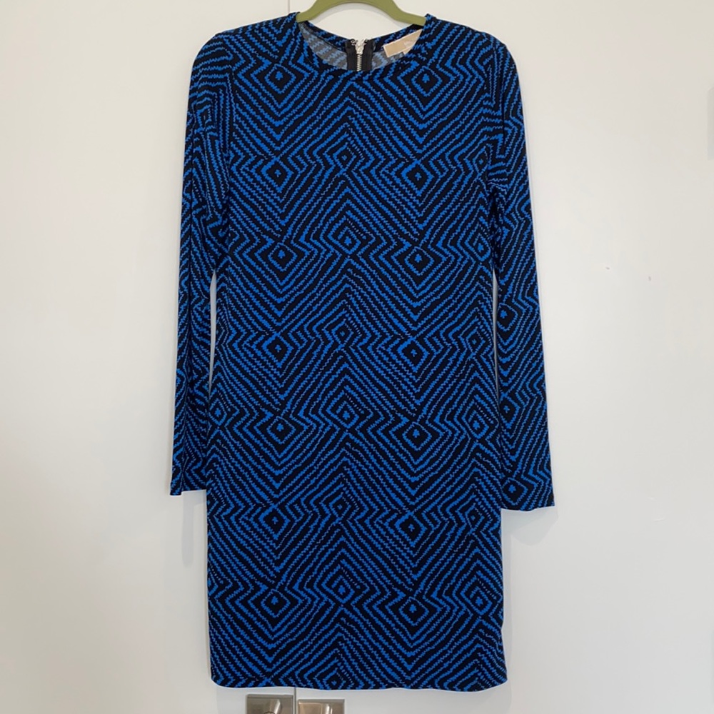 Michael by Michael Kors blue and black long sleeve bodycon dress